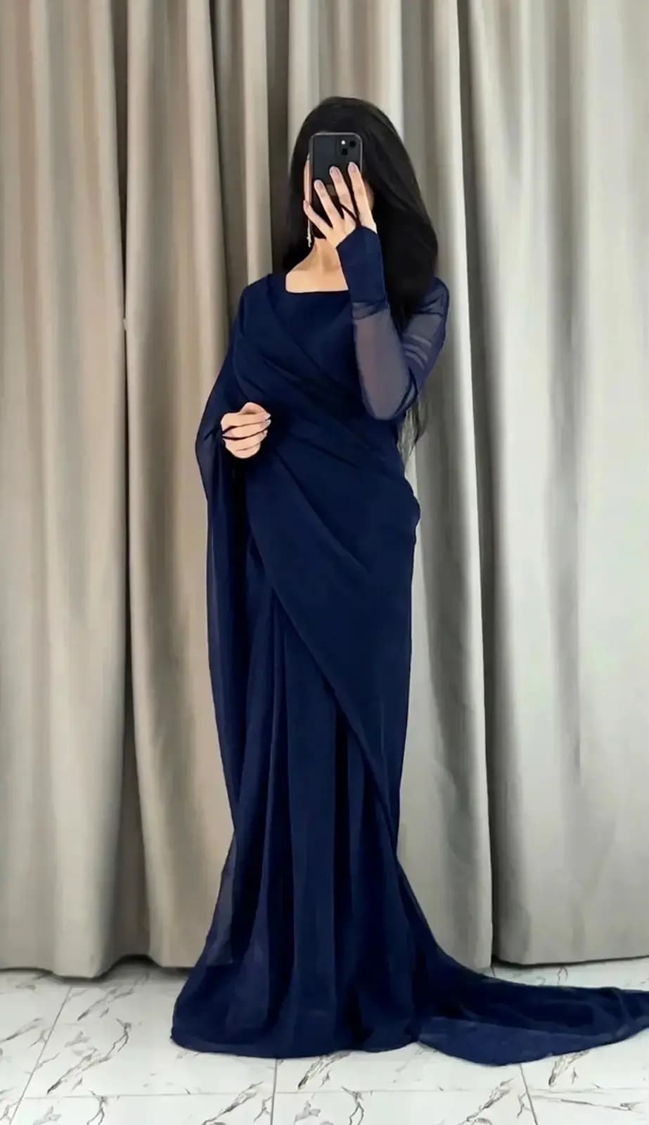 3 pcs women’s chiffon plain stitched saree in Lahore