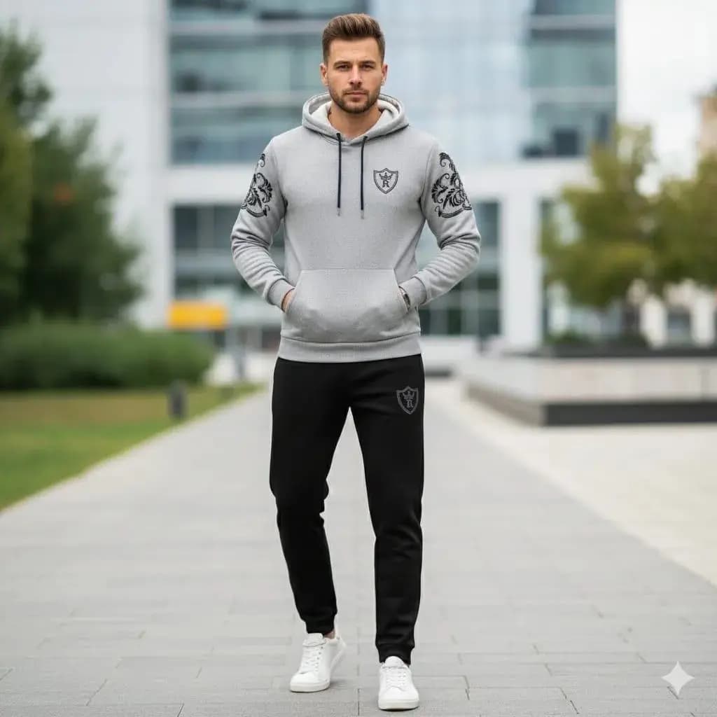 men grey black royal crest hoodie tracksuit winter fleece in Lahore