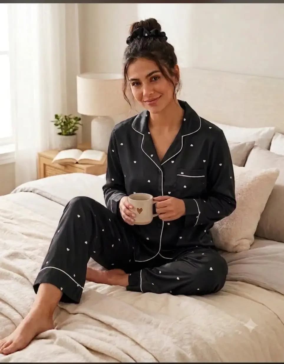2 pcs women’s stitched silk printed night suit in Lahore
