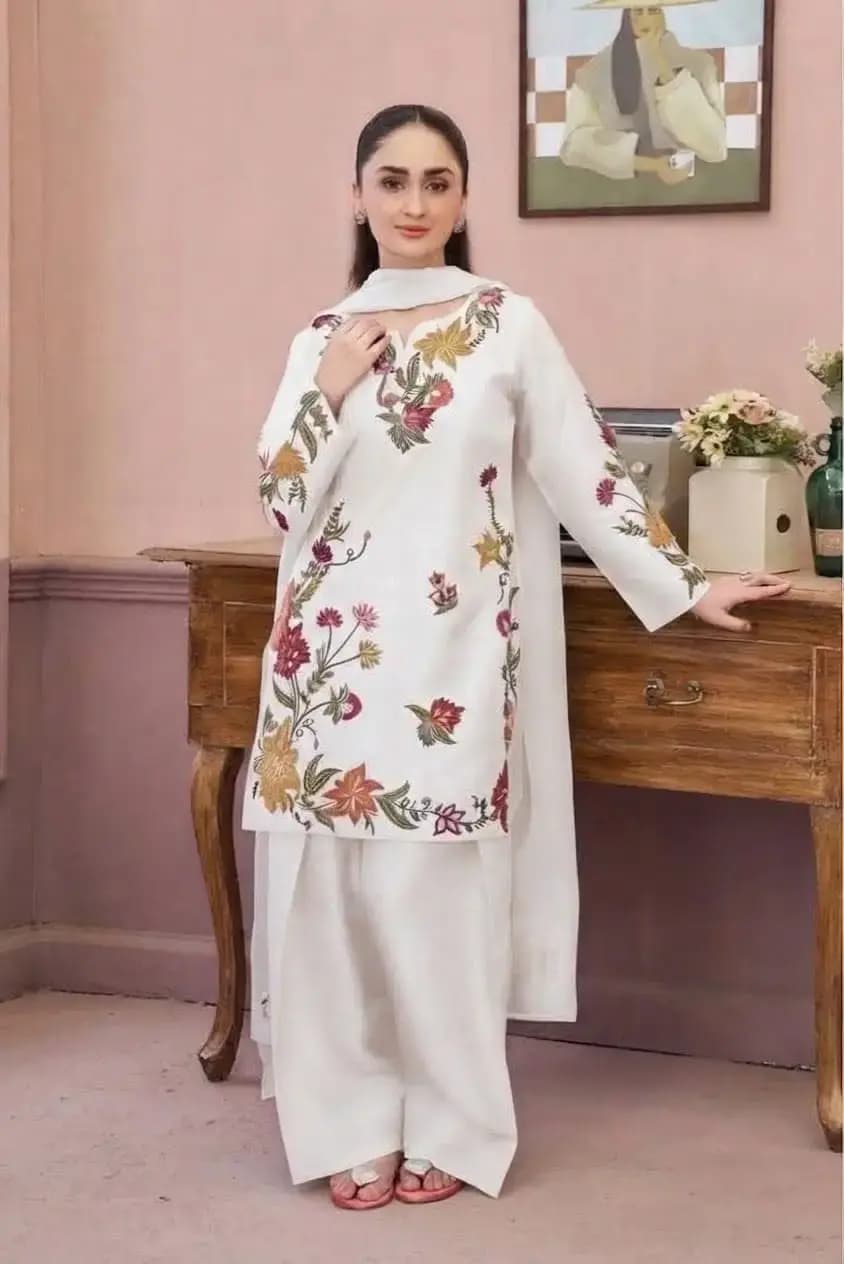 2 pcs women’s unstitched embroidered suit in Lahore