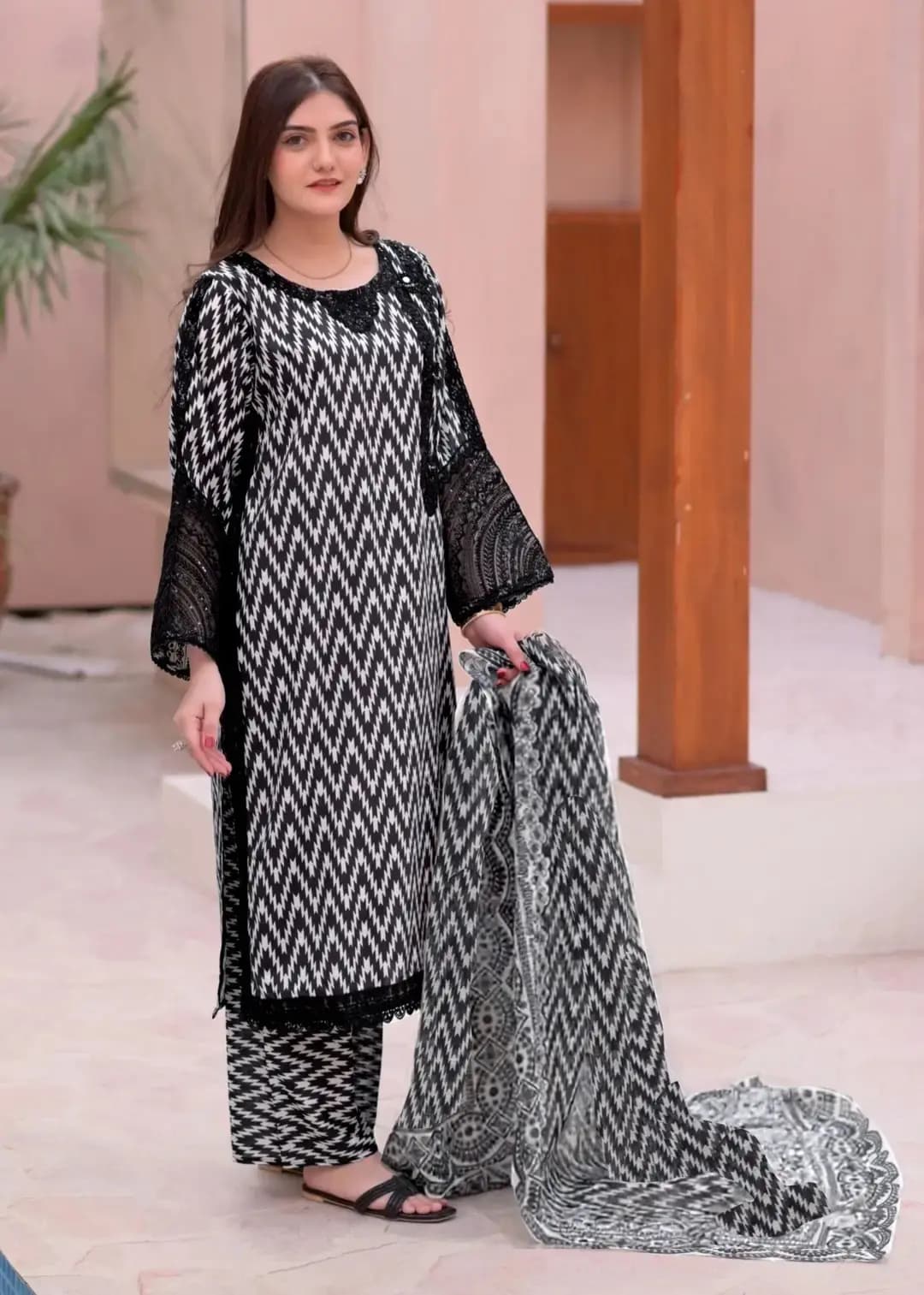 3 pcs women’s stitched lawn printed suit in Lahore