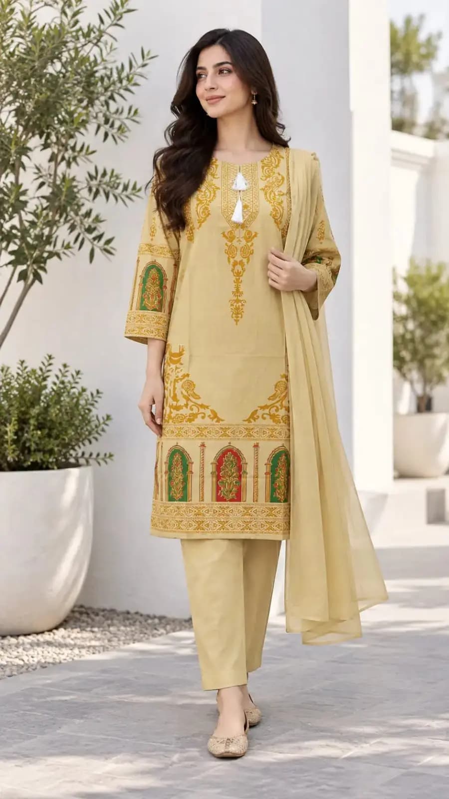3 PCs woman stitched Linen 3-D block printed suit in Bahawalpur