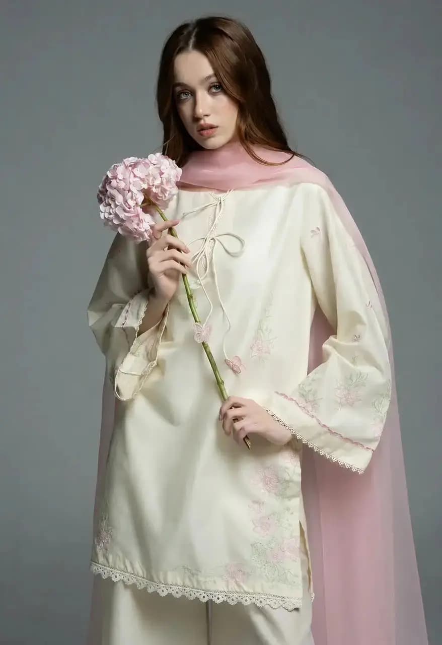 3 pcs women’s stitched cotton embroidered suit in Lahore