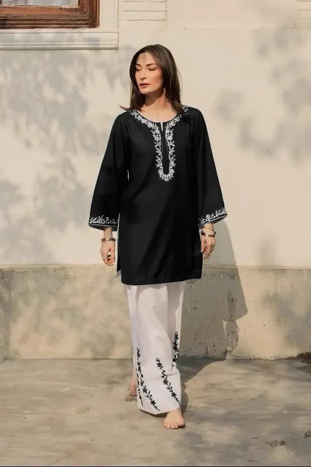 2 pcs women’s stitched cotton embroidered shirt and trouser in Lahore