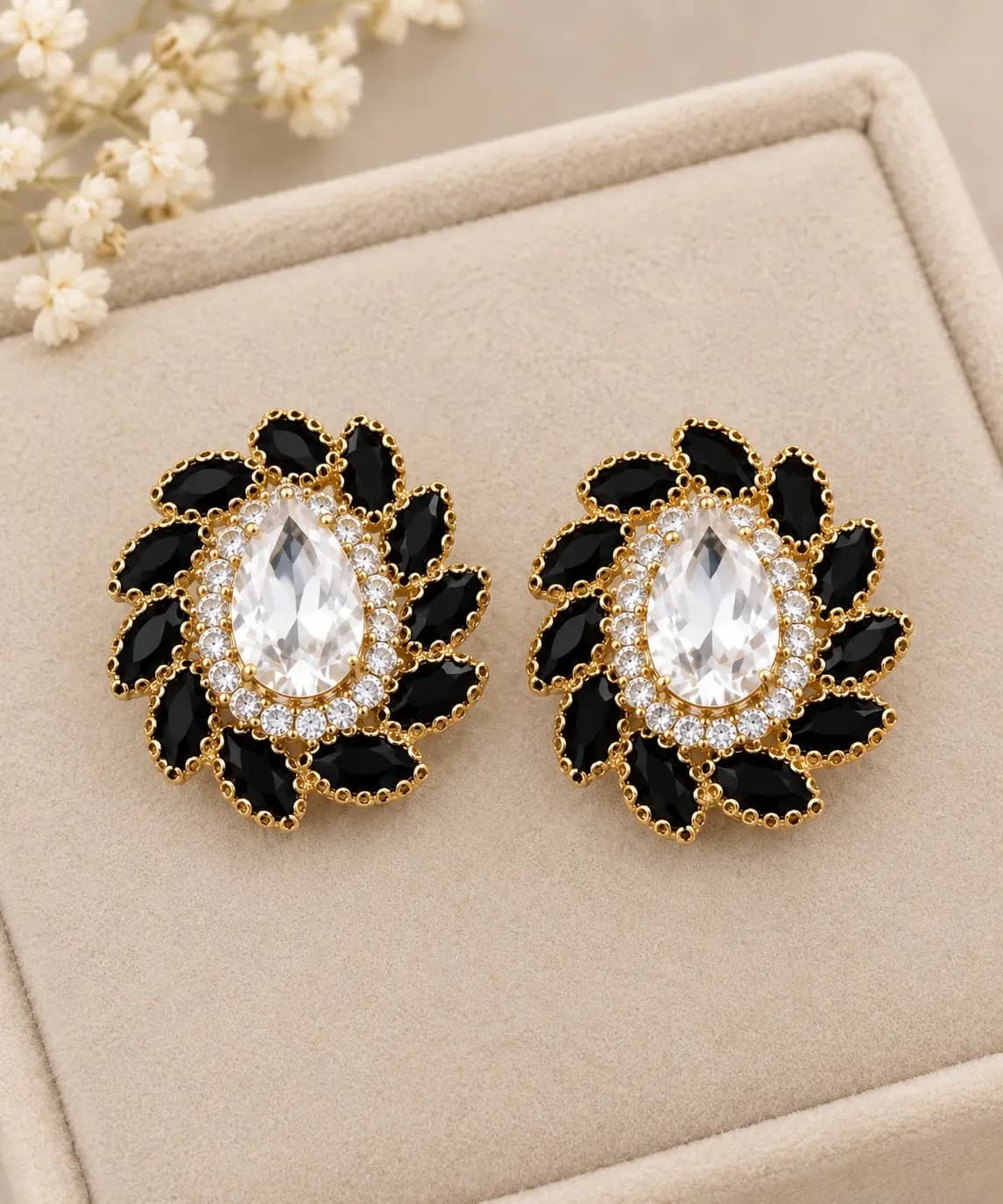 Royal Blue & White Stone Gold-Plated Earrings in Sambrial City, Sambrial