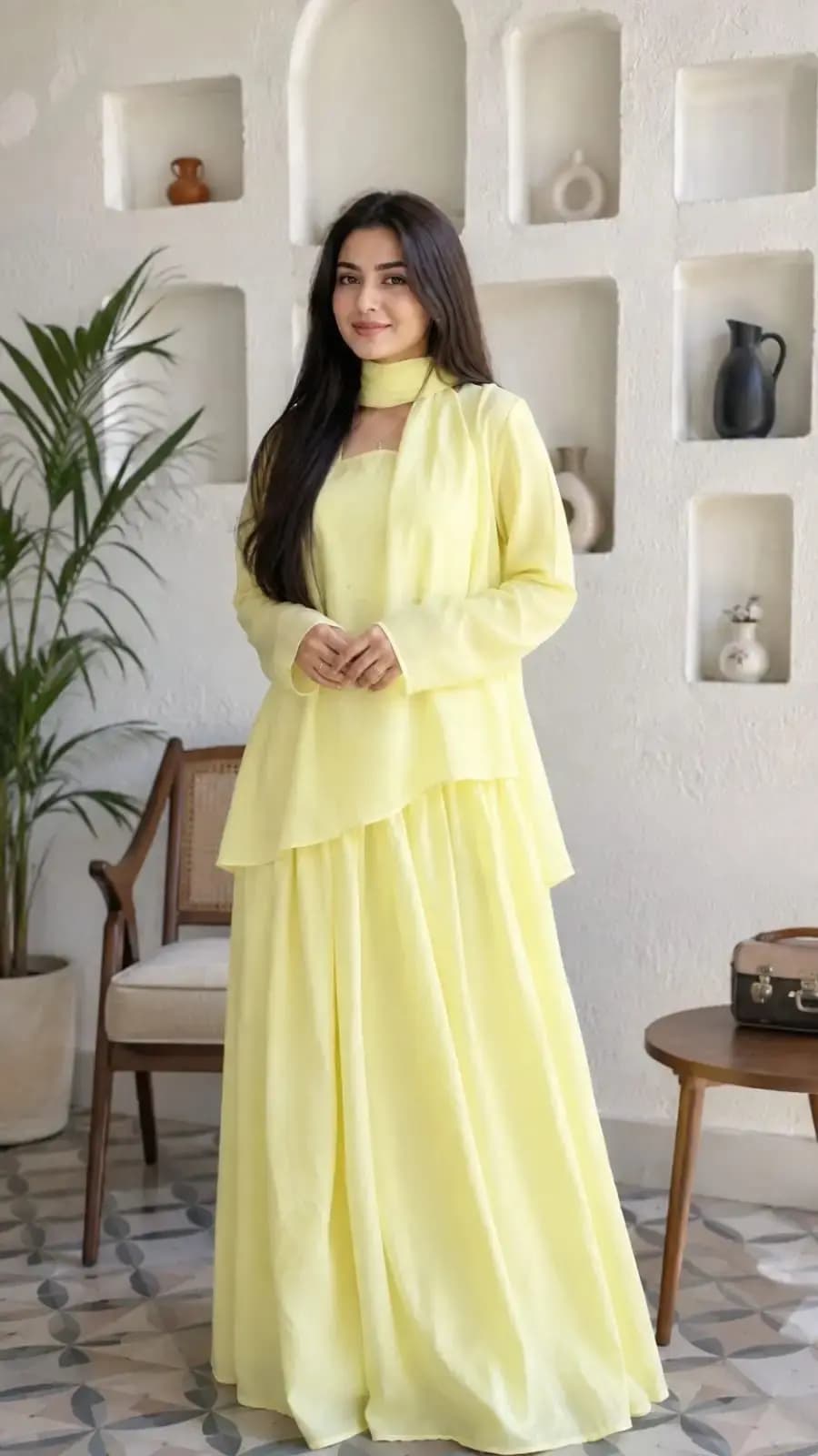 3 pcs women’s stitched georgette plain suit in Lahore