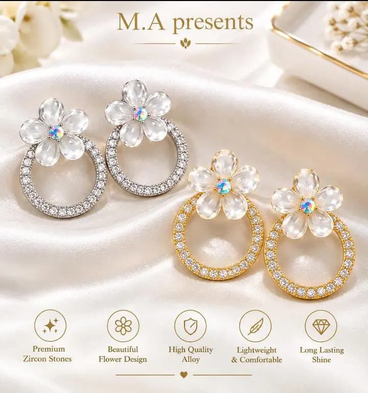 New arrival beautiful flowers hollow funky design stud silver and golden in Wah Cantt, Wah Cantonment