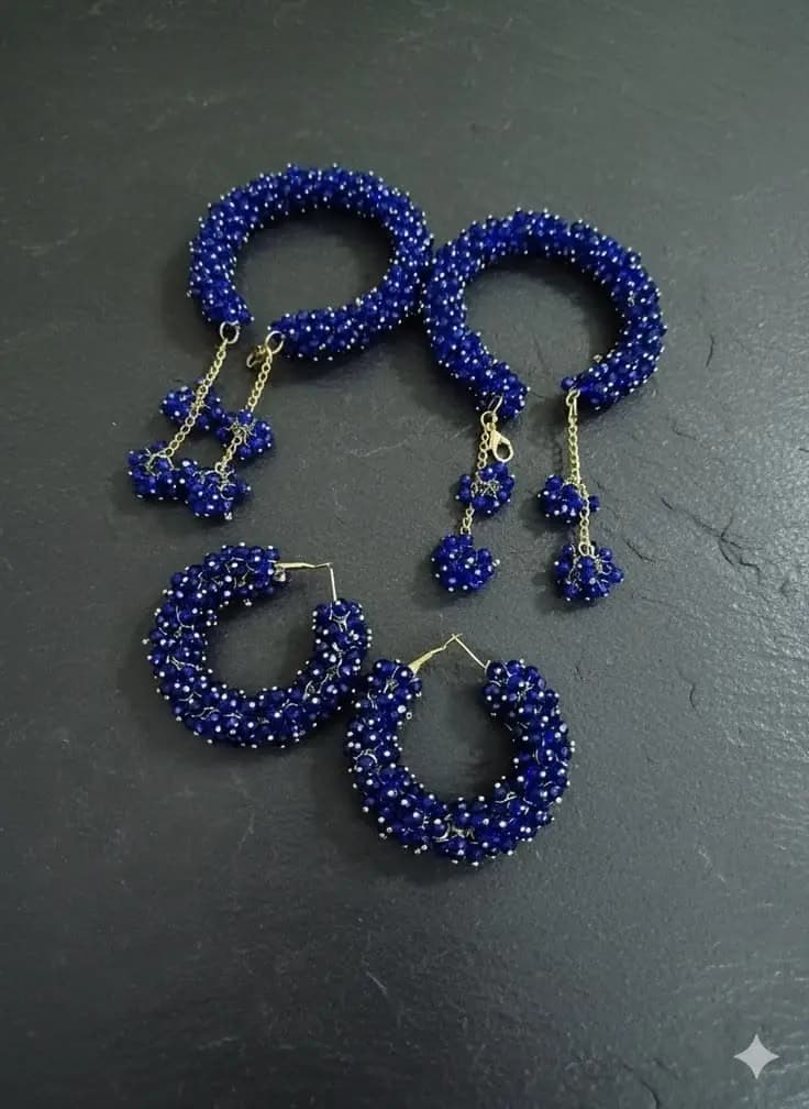 Royal Blue Beaded Bangles & Matching Earrings Set in Airport Road, Sambrial