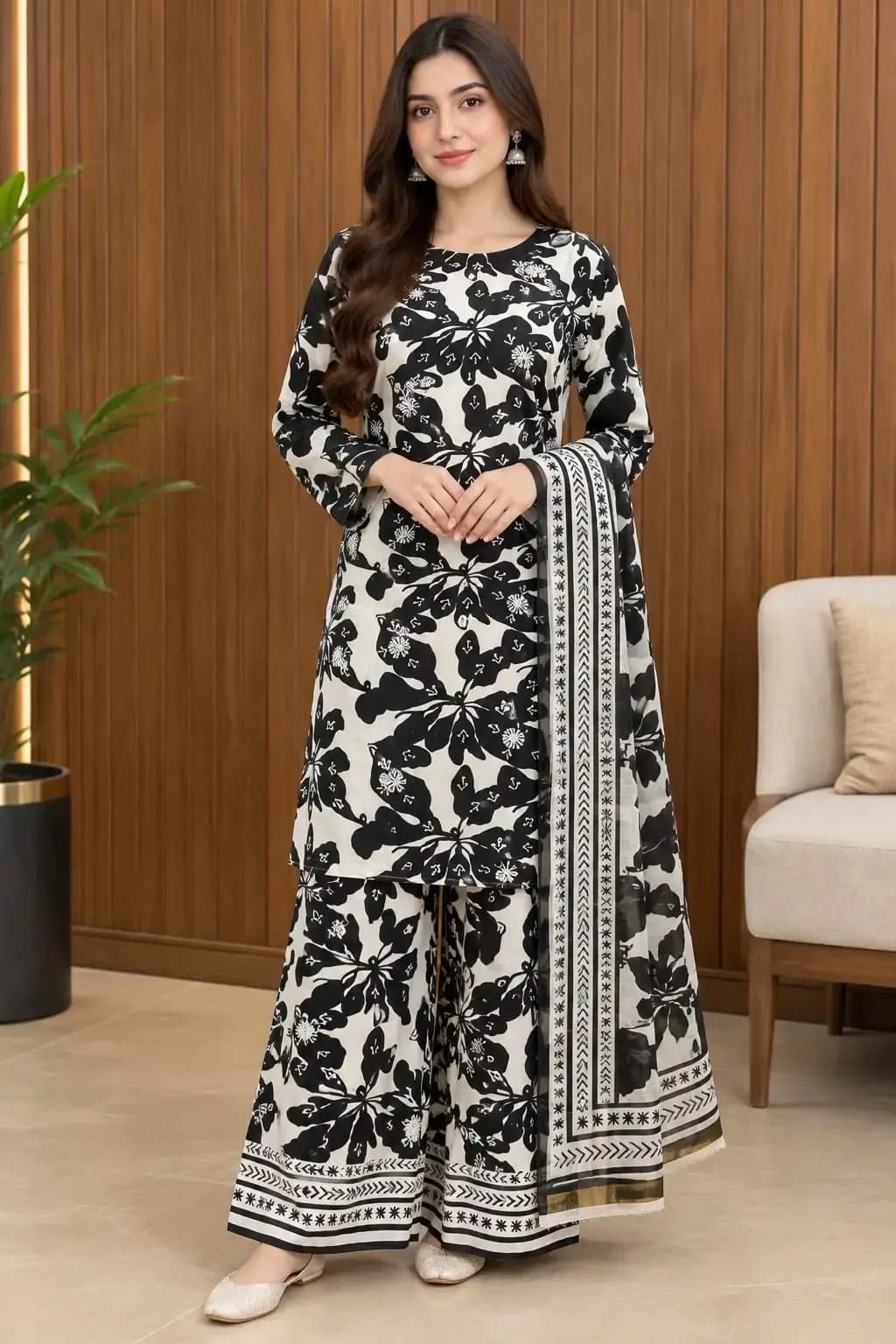 3 pcs women’s stitched grip silk printed suit in Lahore