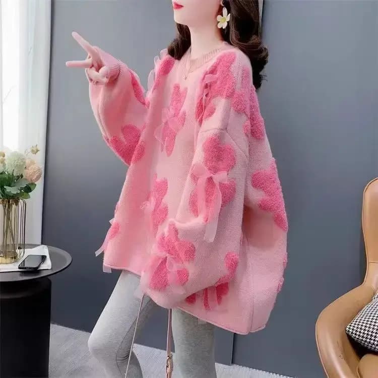 Winter Korean style floral knit pullover for women in Lahore