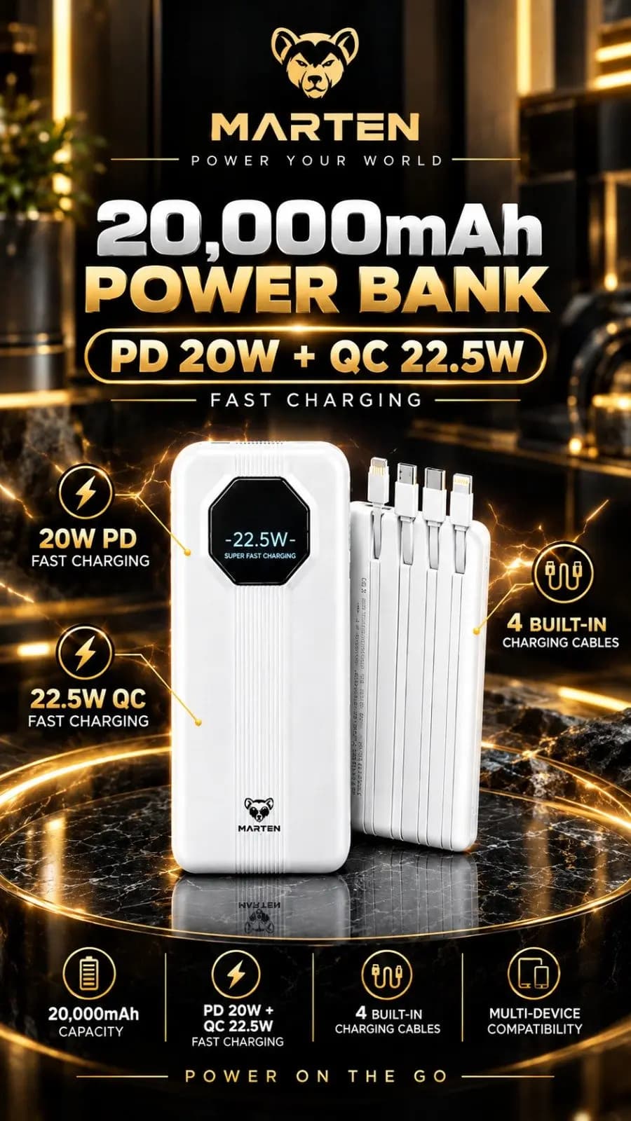 MARTEN 20,000mAh Fast-Charging Power Bank! in Lahore