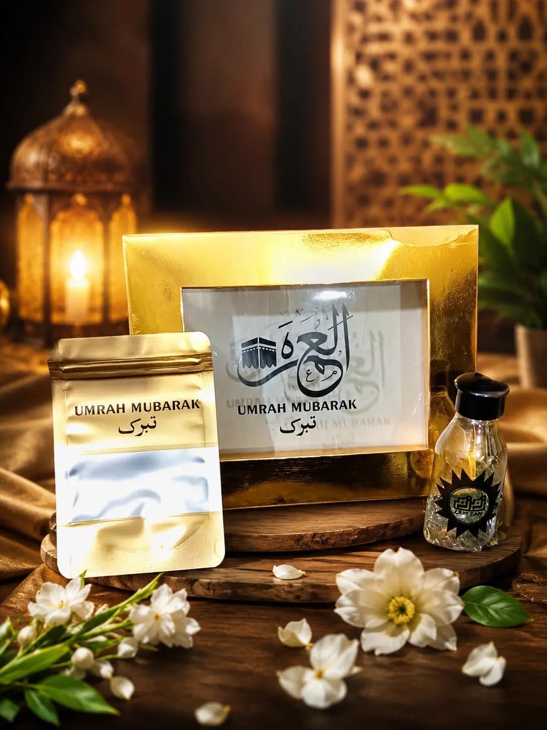 Umrah mubarak printed taburak gift set Umrah Mubarak printed box kajor pouch abezamzam bottle in Allama Iqbal Town, Lahore
